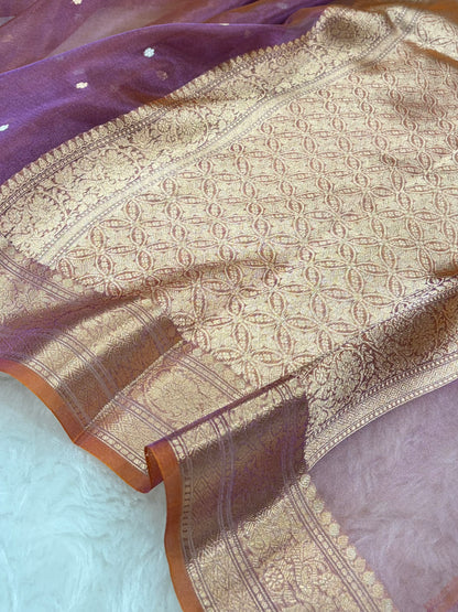 Cross Baby Peach Shades Boota Pure Tissue Silk Saree PT-21