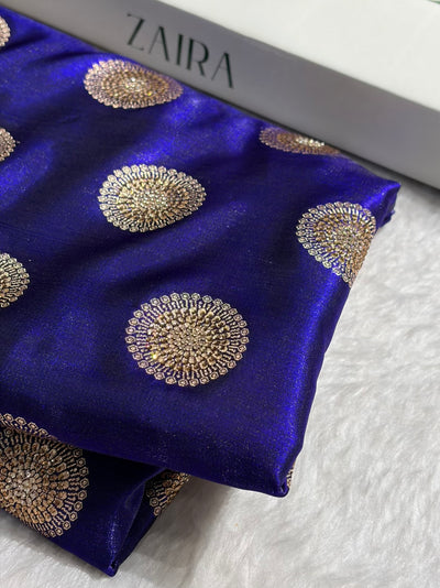 Royal Blue Shades Banarasi With Swarovski Stone Work Satin Silk Saree BSS33