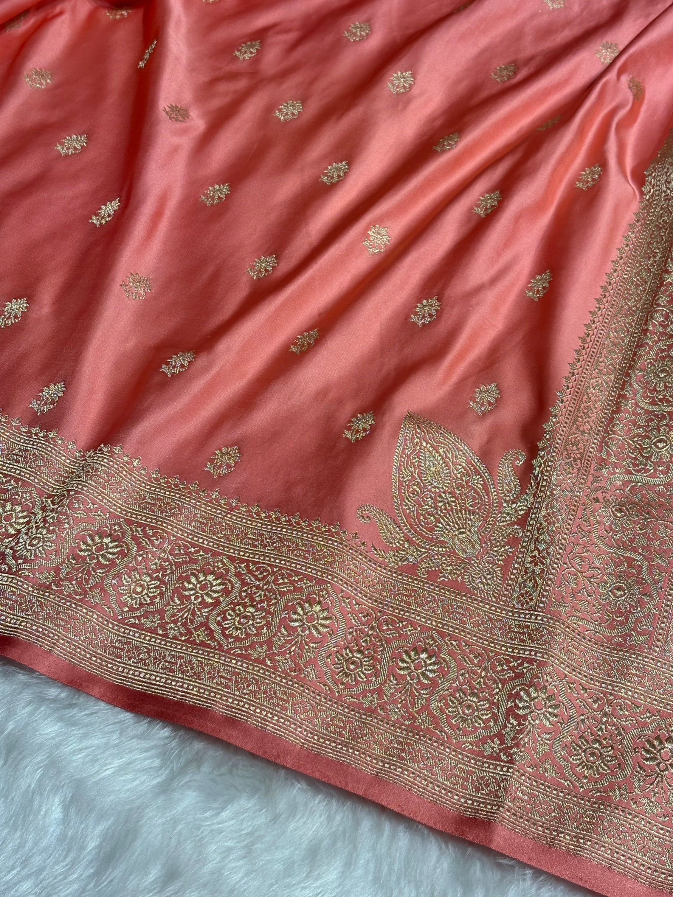 Baby Pink Floral Booti Katan Silk Saree SK62