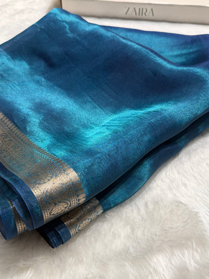 German Blue Tissue Silk Saree with Brocade Blouse PT-09