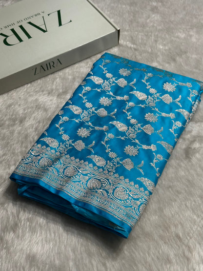 Light Firozi Shades Jaal Mashru Silk Saree MS42