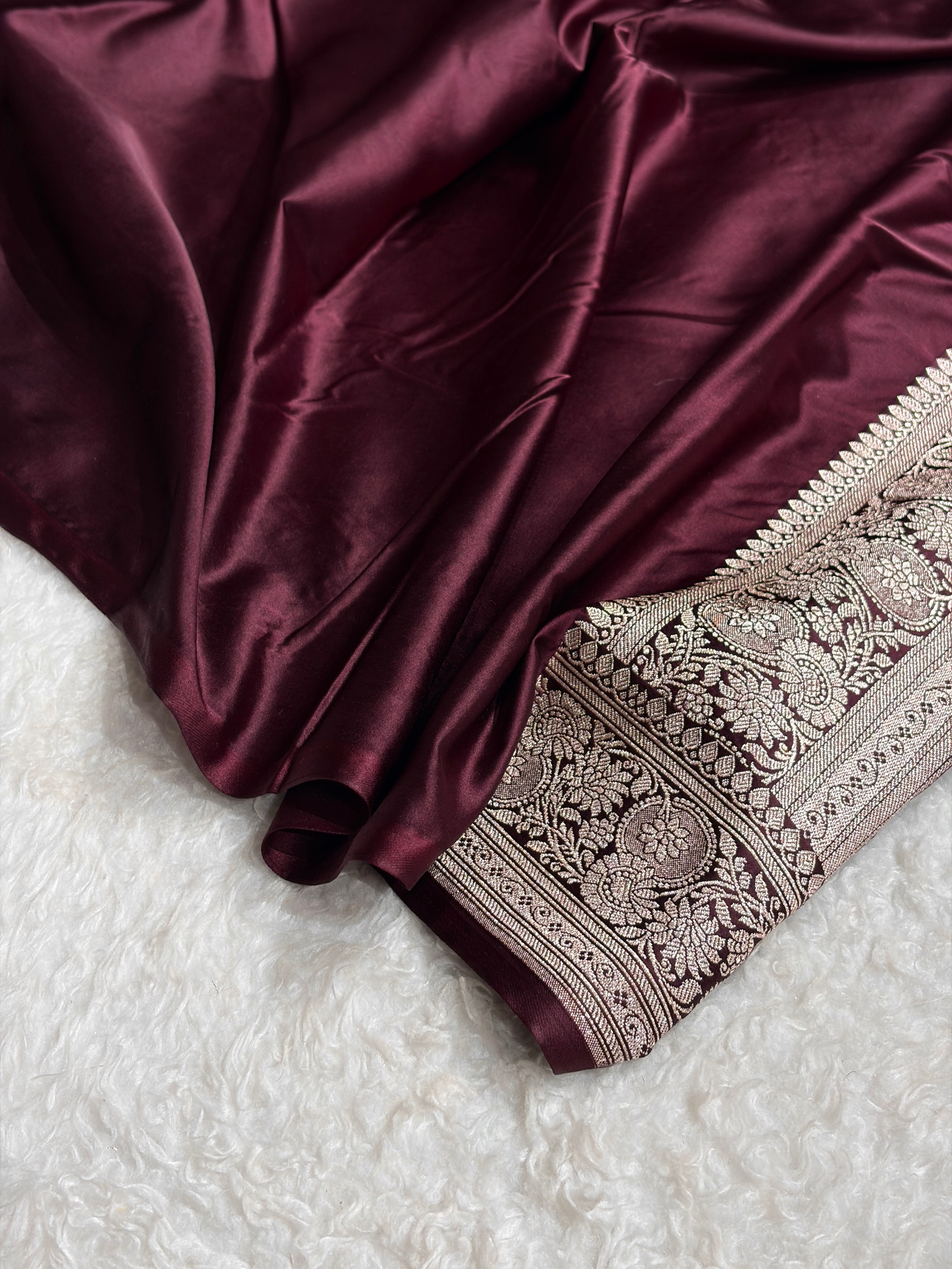 Banarasi Dark Garnet Shades Booti Mashru Silk Saree MS73