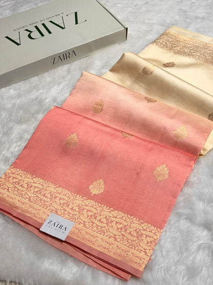 Ombré Peach Shades Meena Boota Handwoven Raw Mango Silk RM-31