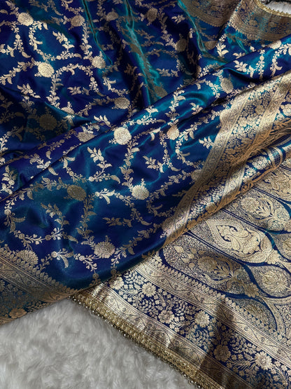 Peacock Jaal Satin Silk Saree with Gotta Patti