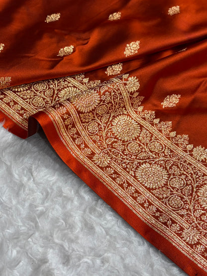 Banarasi Satin Katan Saree in Rust Shades SK82