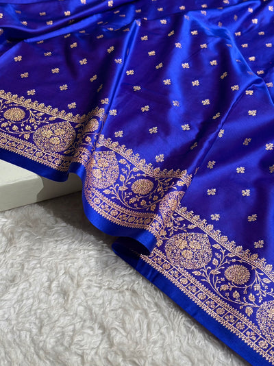 Banarasi Satin Katan Saree With Boota in Royal Blue Shades SK117