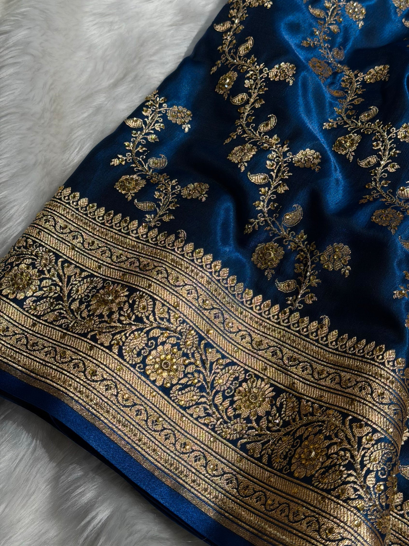 Banarasi German Blue Satin Cross with Ari and Stone BSS11