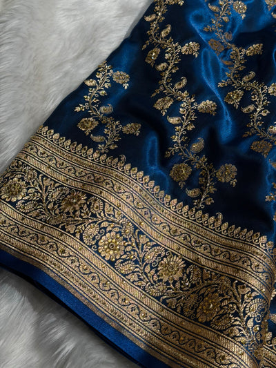 Banarasi German Blue Satin Cross with Ari and Stone BSS11