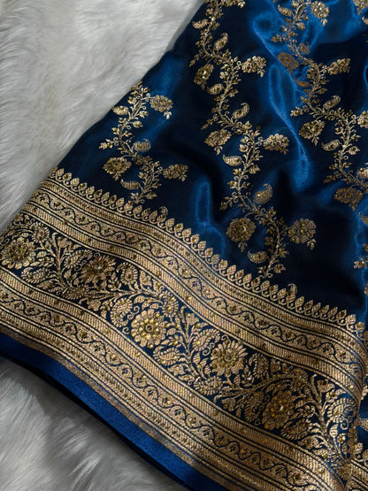 Banarasi German Blue Satin Cross with Ari and Stone BSS11