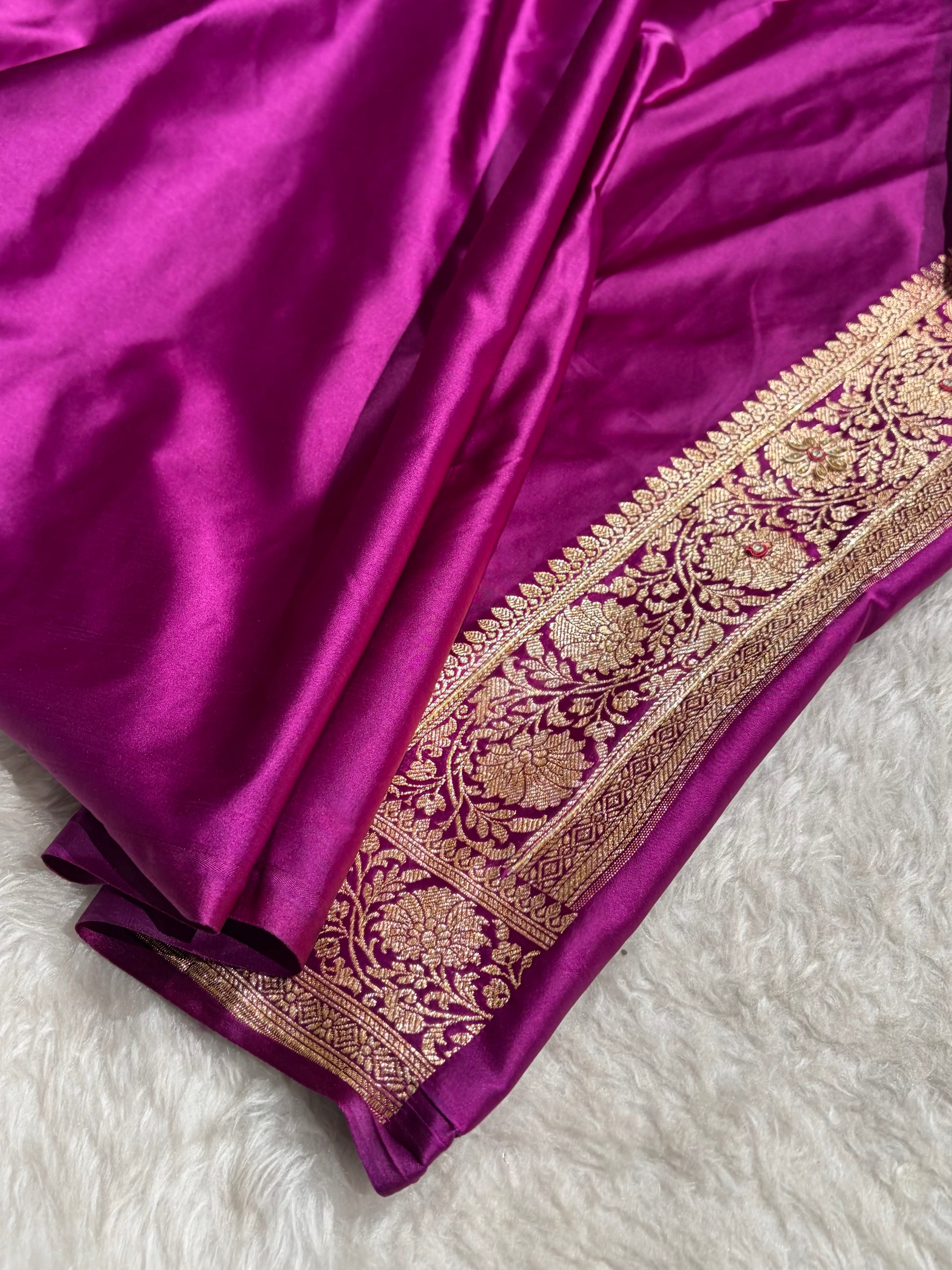 Banarasi Satin Katan Saree With Ari & Zardozi Work Boota in Wine Shades BSK108