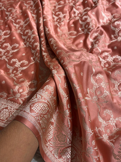 Peach Shades Banarasi With Floral Jaal Pattern Mashru Silk Saree MSM-134