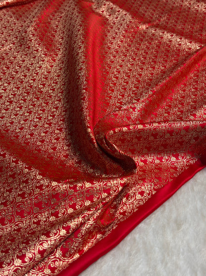 Red Floral Boota Satin Katan Silk saree SK35