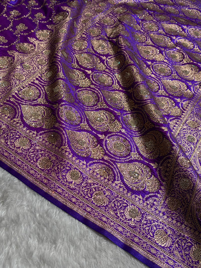 Satin Silk Saree Banarasi Swarovski Work Jaal in Purple Shades BSS23 (R)