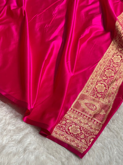 Banarasi Satin Katan Saree Floral Boota Pattern in Rani Shades SK146