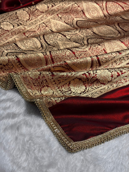 Satin Silk Dot Booti in Maroon Shades With Gotta Patti SSGP08