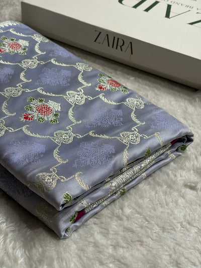 Powder Lavender Shade With Jaal Tonchoi Pattern Mashru Silk Saree