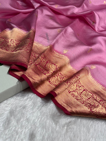 Contrast Pink with Garnet Shades Handwoven Pure Raw Mango Silk RM-57