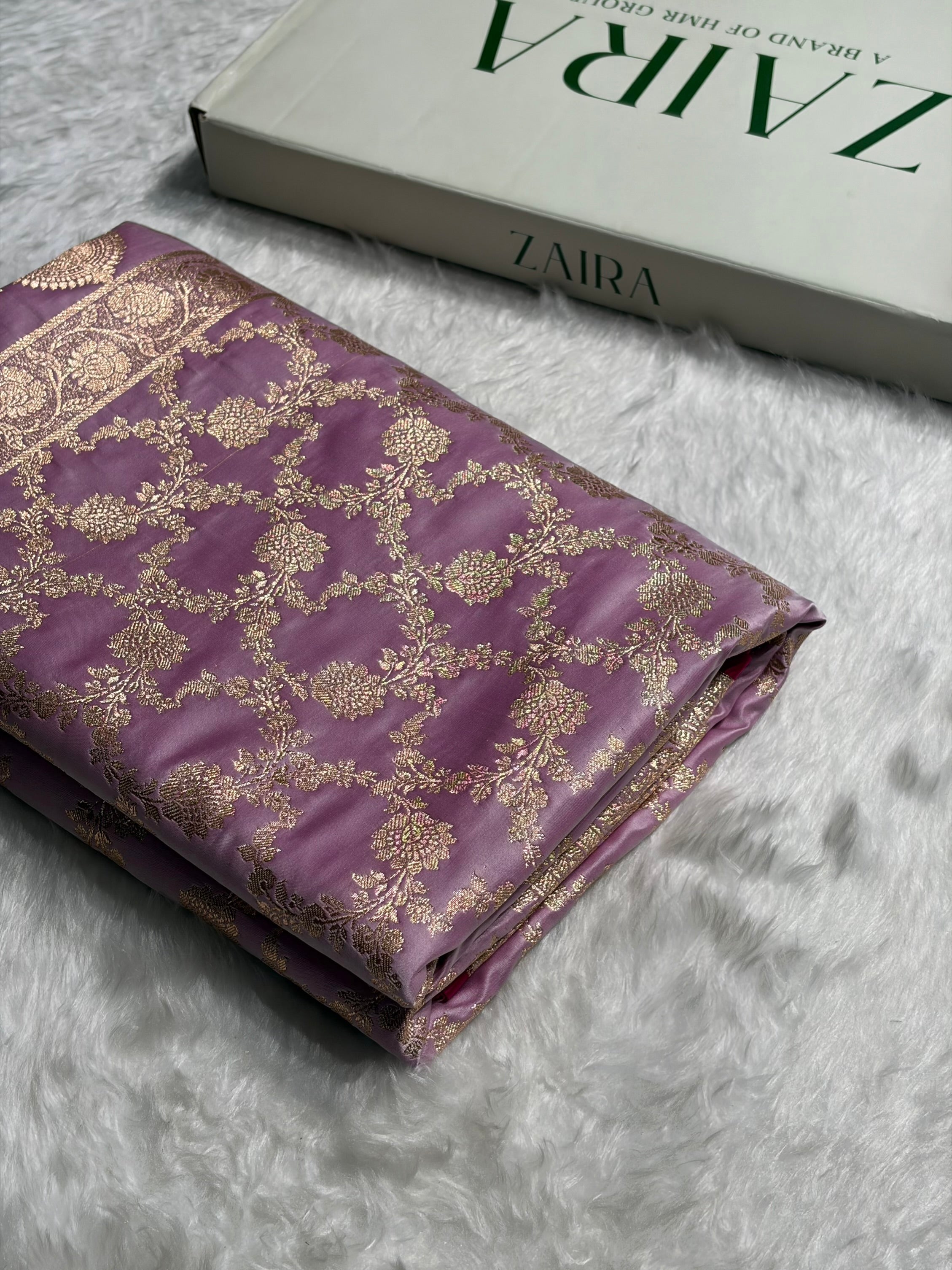 Lavender Jaal Pattern Satin Katan Silk Saree SK25