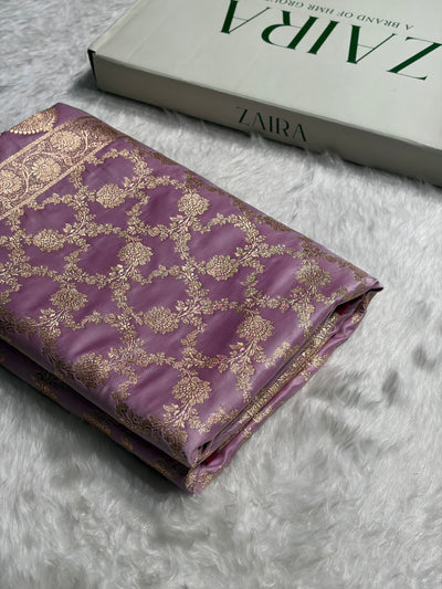 Lavender Jaal Pattern Satin Katan Silk Saree SK25