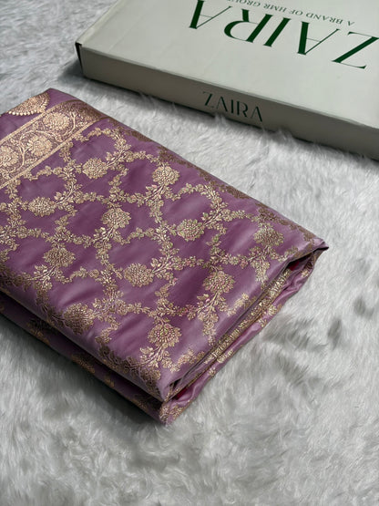 Lavender Jaal Pattern Satin Katan Silk Saree SK25