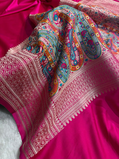 Banarasi Plain Rani Shades With Minakari Pallu Mashru Silk Saree MS82