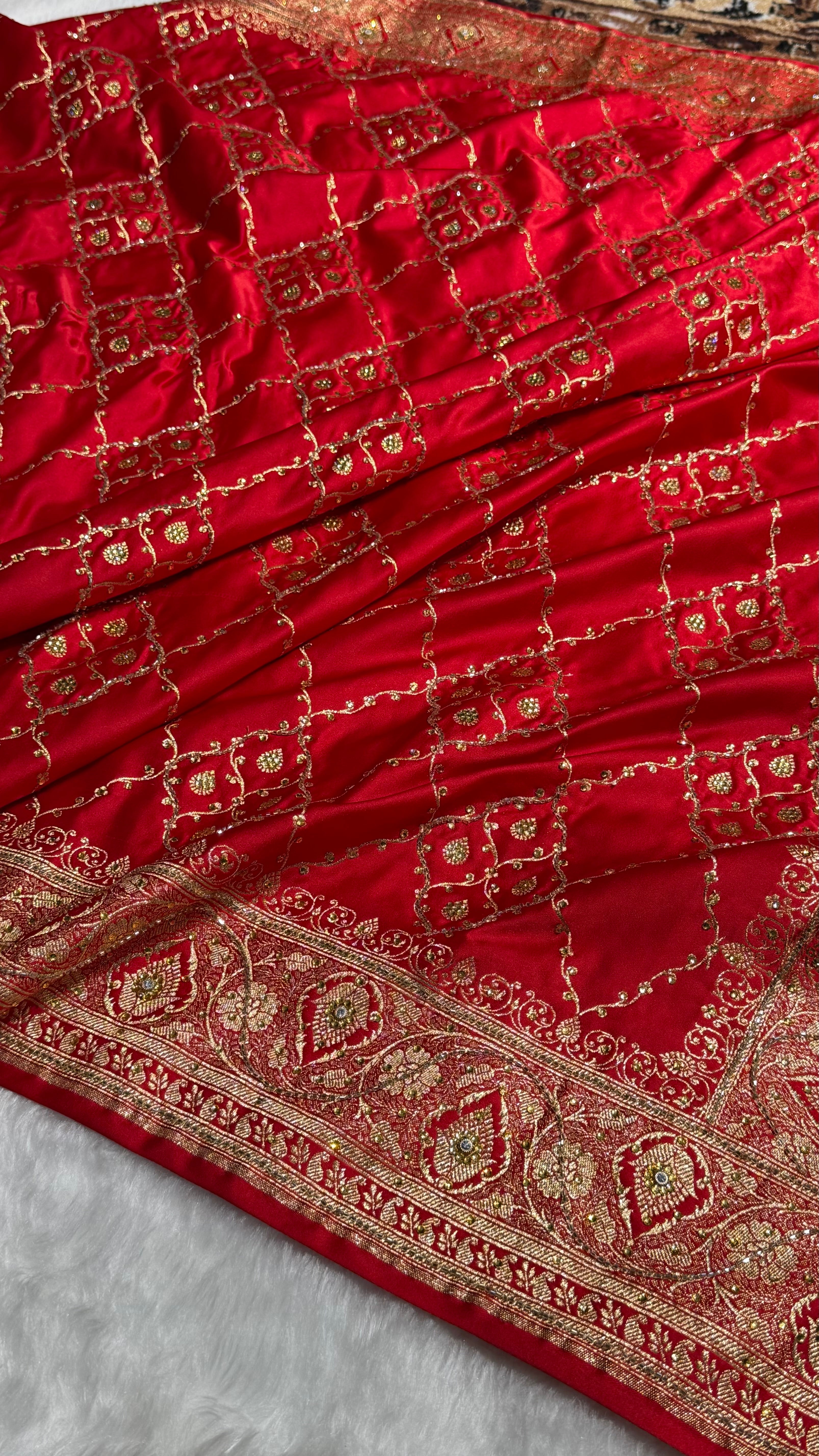 Bridal Red Katan Silk with Ari and Stone