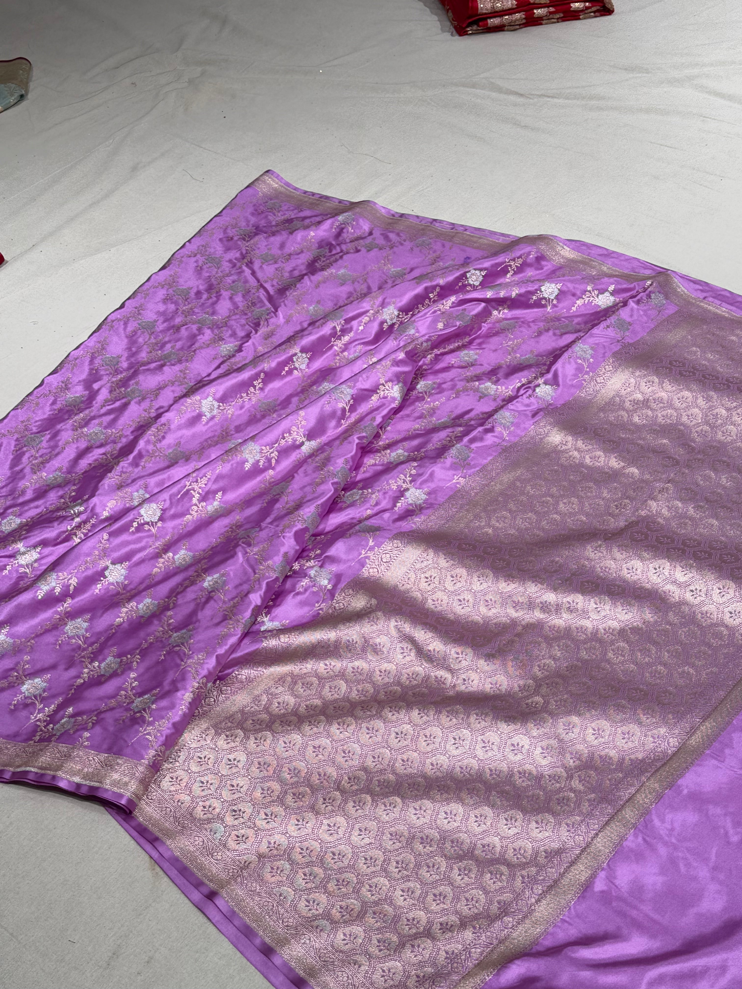 Lavender Minakari Jaal Mashru Silk Saree