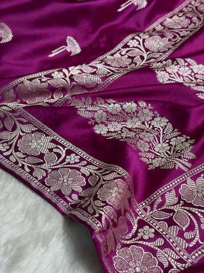 Pinkish Wine Shades Floral Booti Mashru Silk Saree MCS55