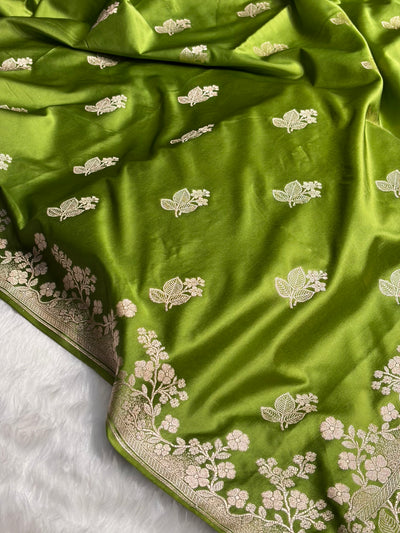 Banarasi Mehendi Shades With Floral Border Mashru Silk Saree MCS83