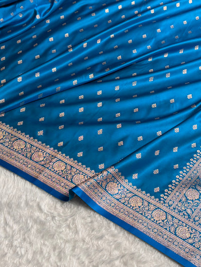 Banarasi Boota Katan Silk Saree In Firozi Shades SK03