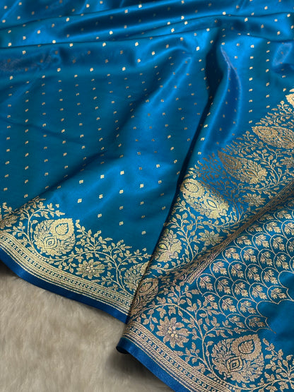Ultra Light Weight Satin Silk Boota in Firozi Shades SS31