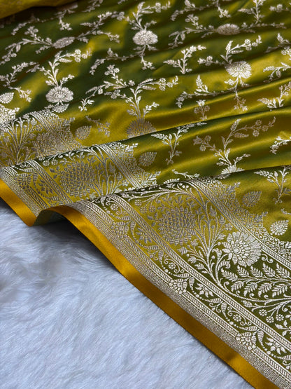 Liril Green Banarasi Jaal Katan Silk Saree SKM37