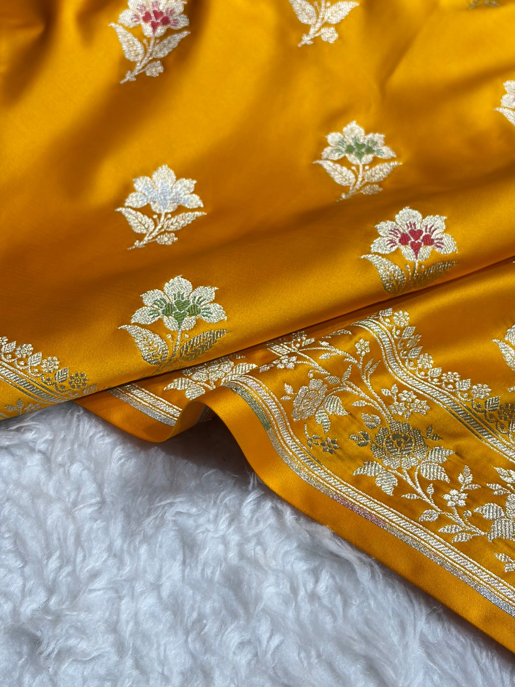 Premium Banarasi Satin Katan Saree With Minakari Boota in Mustard Shades SK112