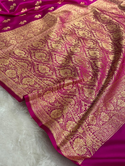 Banarasi Magenta Unique Boota Pattern Satin Katan Silk Saree SK68