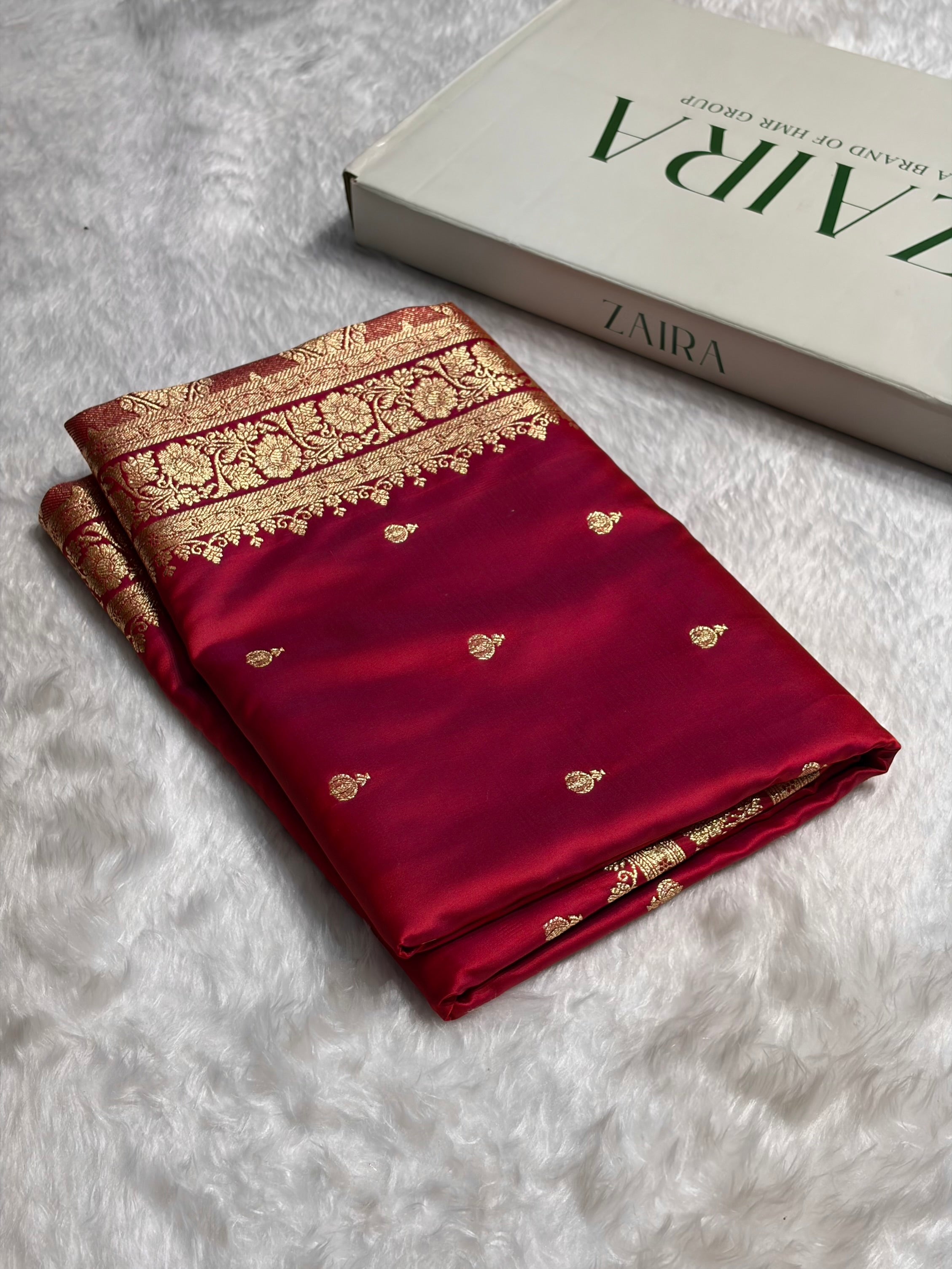 Magentic Red Booti Pattern Satin Katan Silk Saree SK66