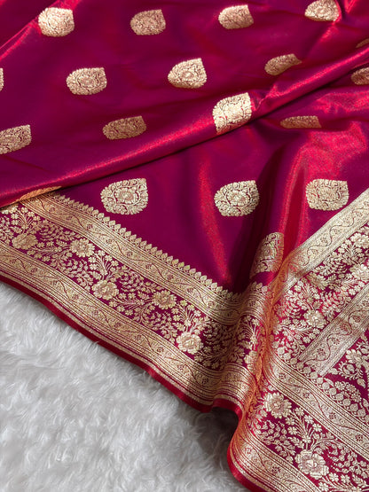 Ultra Light Weight Satin Silk Boota in Magentic Red Shades SS05