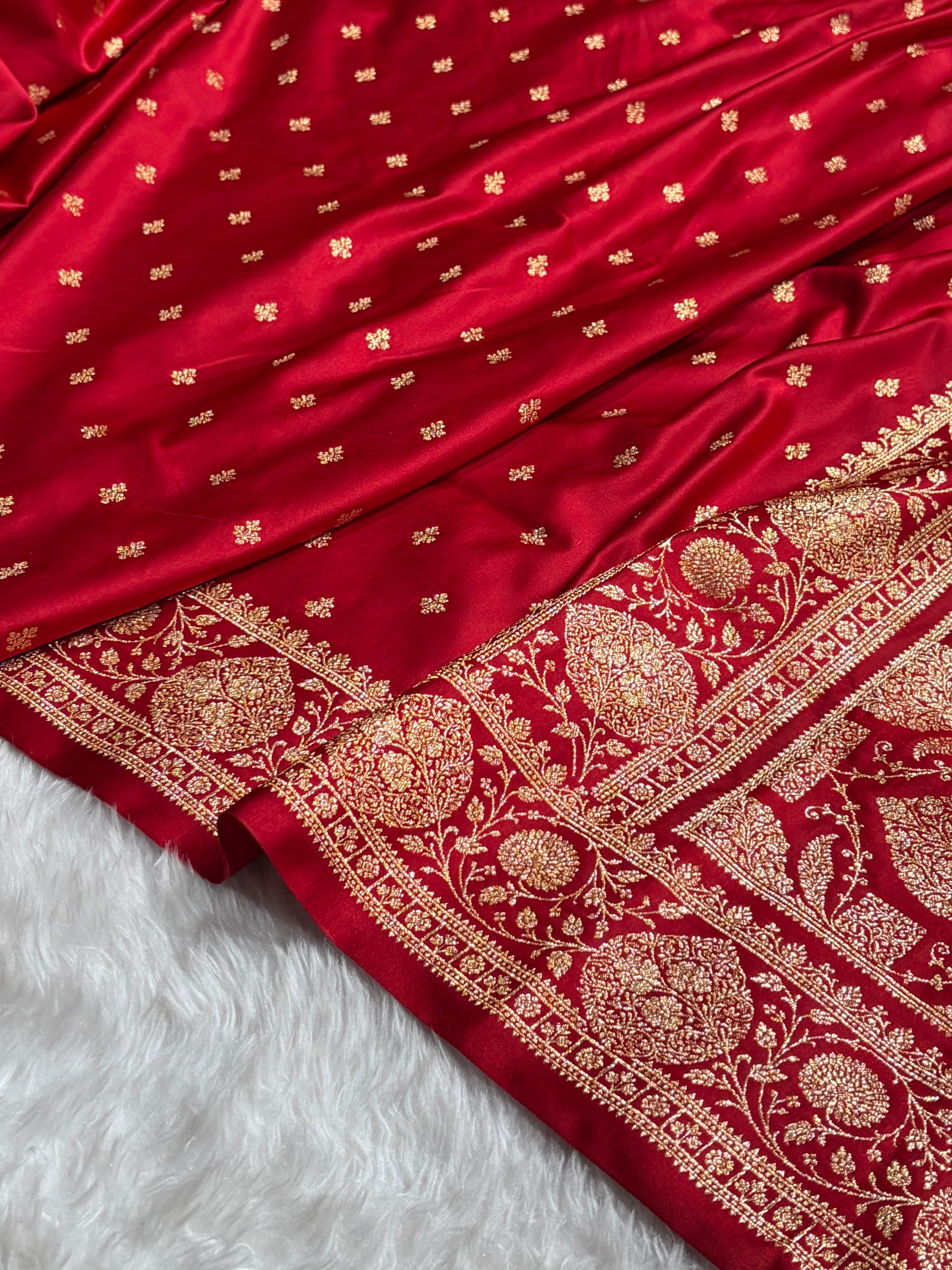 Banarasi Satin Katan Saree With Boota in Dark Red Shades SK117