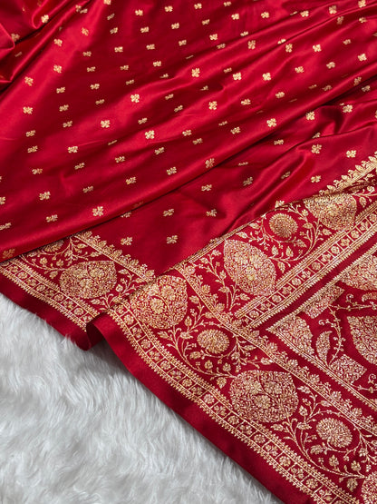 Banarasi Satin Katan Saree With Boota in Dark Red Shades SK117