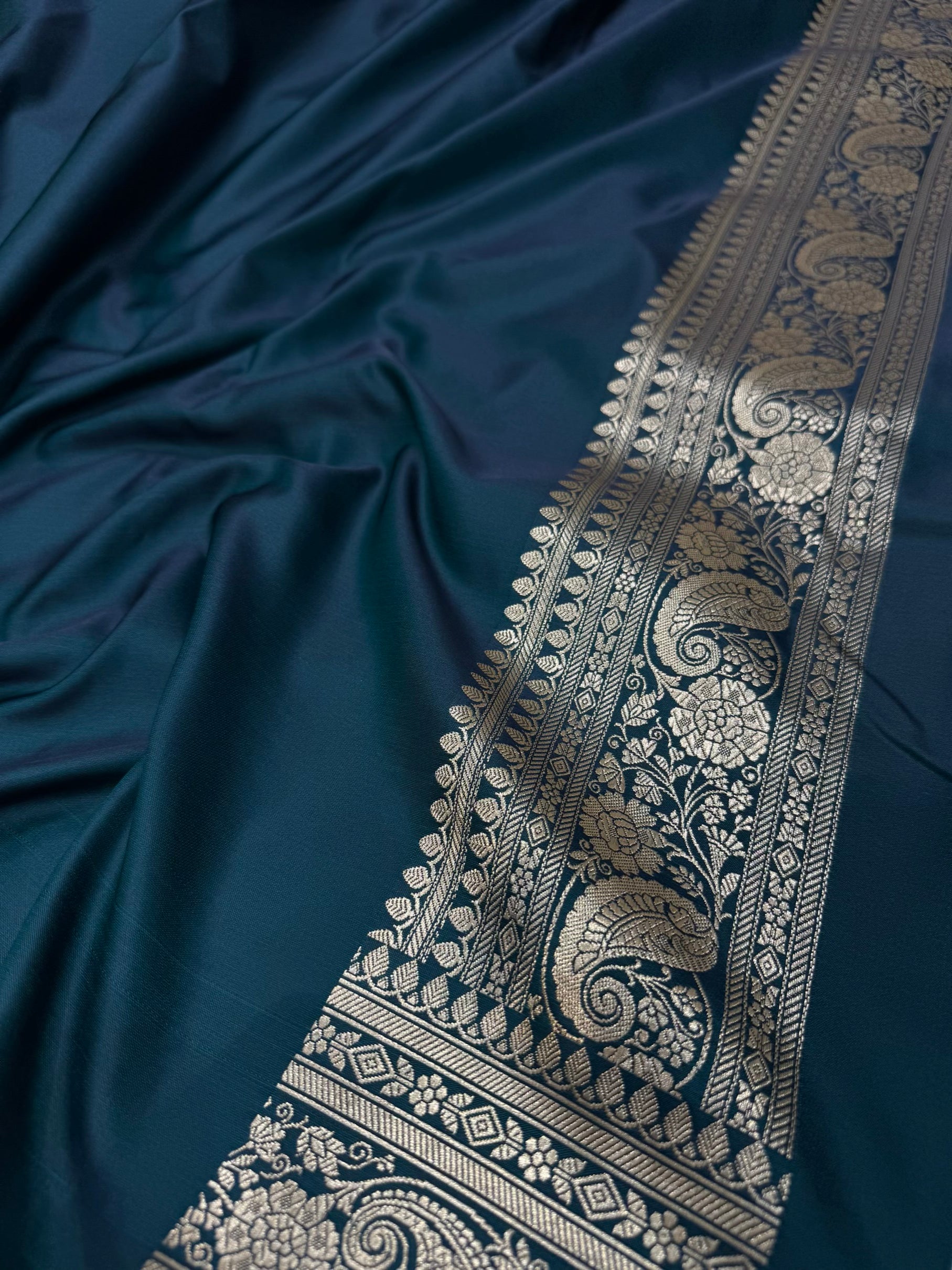 German Blue  Mashru Silk Saree for Festive Seasons MSM 66