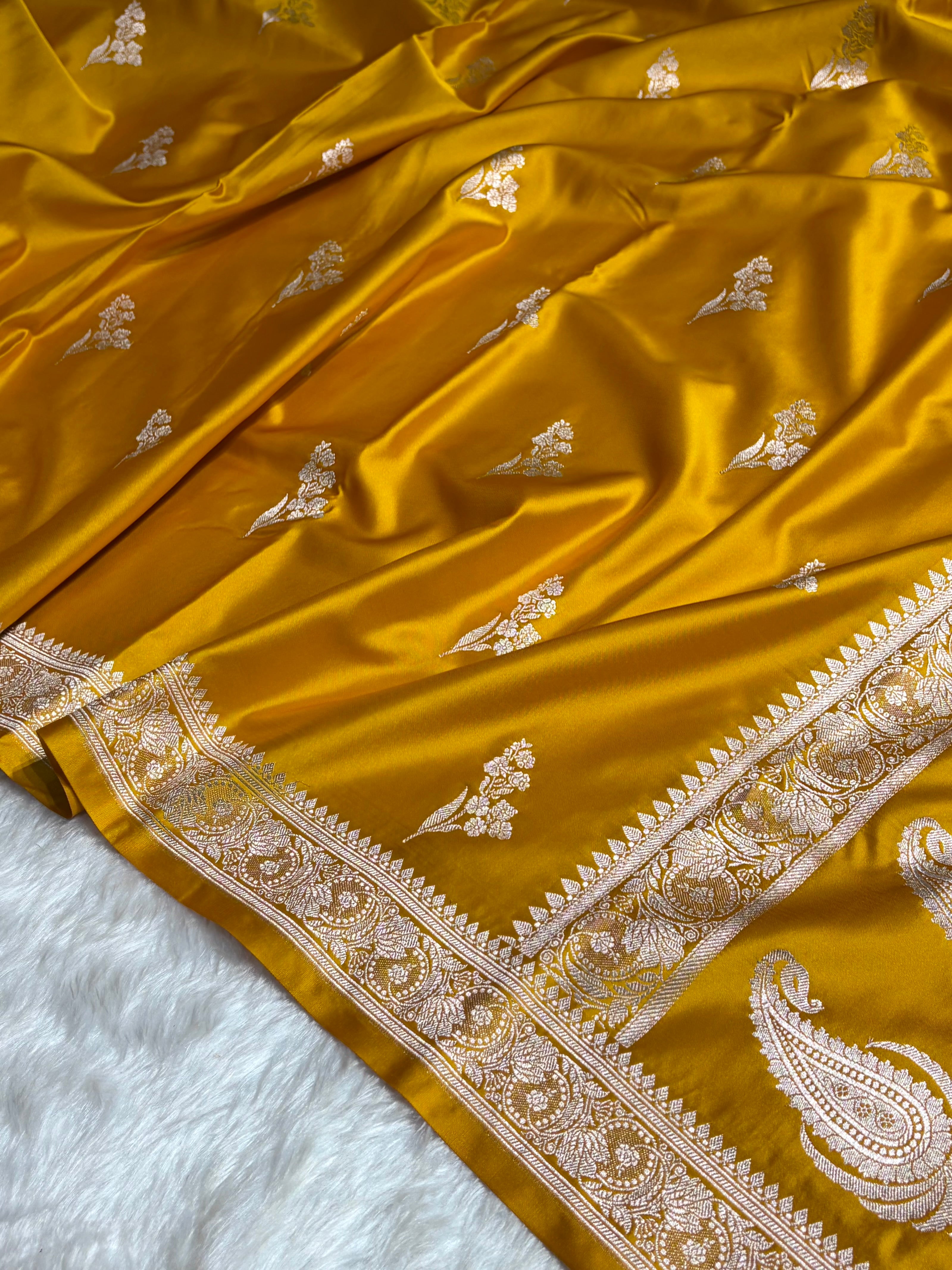 Mustard Boota With Floral Border Mashru Silk Saree MSM-97