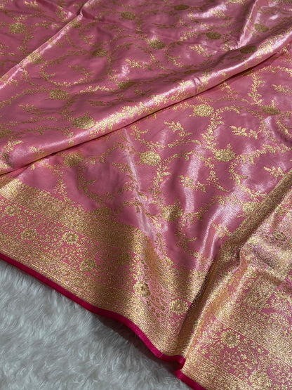 Satin Silk Banarasi Jaal in Blush Pink Shades SS14