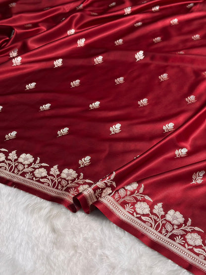 Maroon Boota With Floral Border Mashru Silk Saree MSM-85