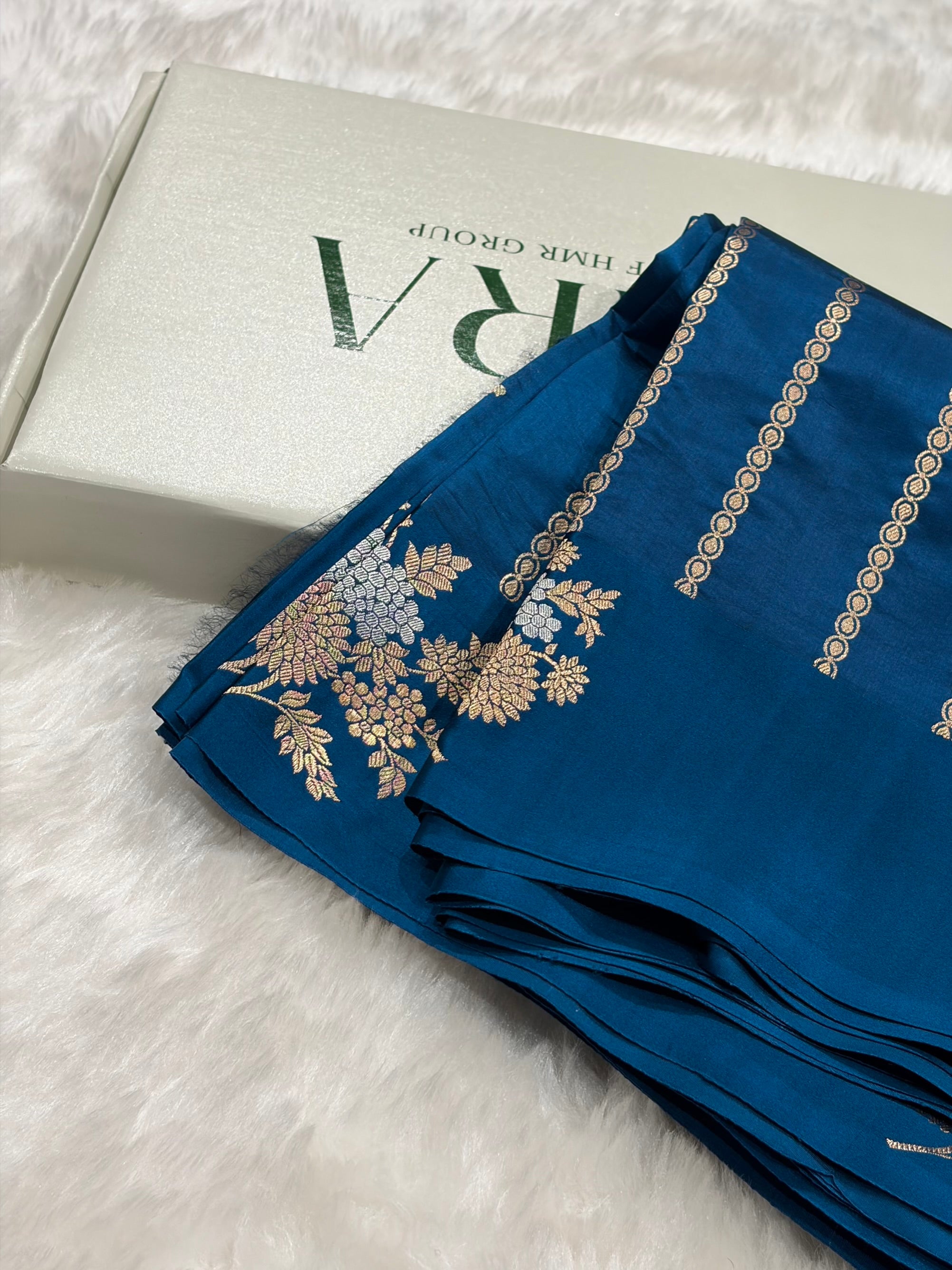 Banarasi German Blue Shades Minakari Boota Handwoven Pure Paper Silk RM-78