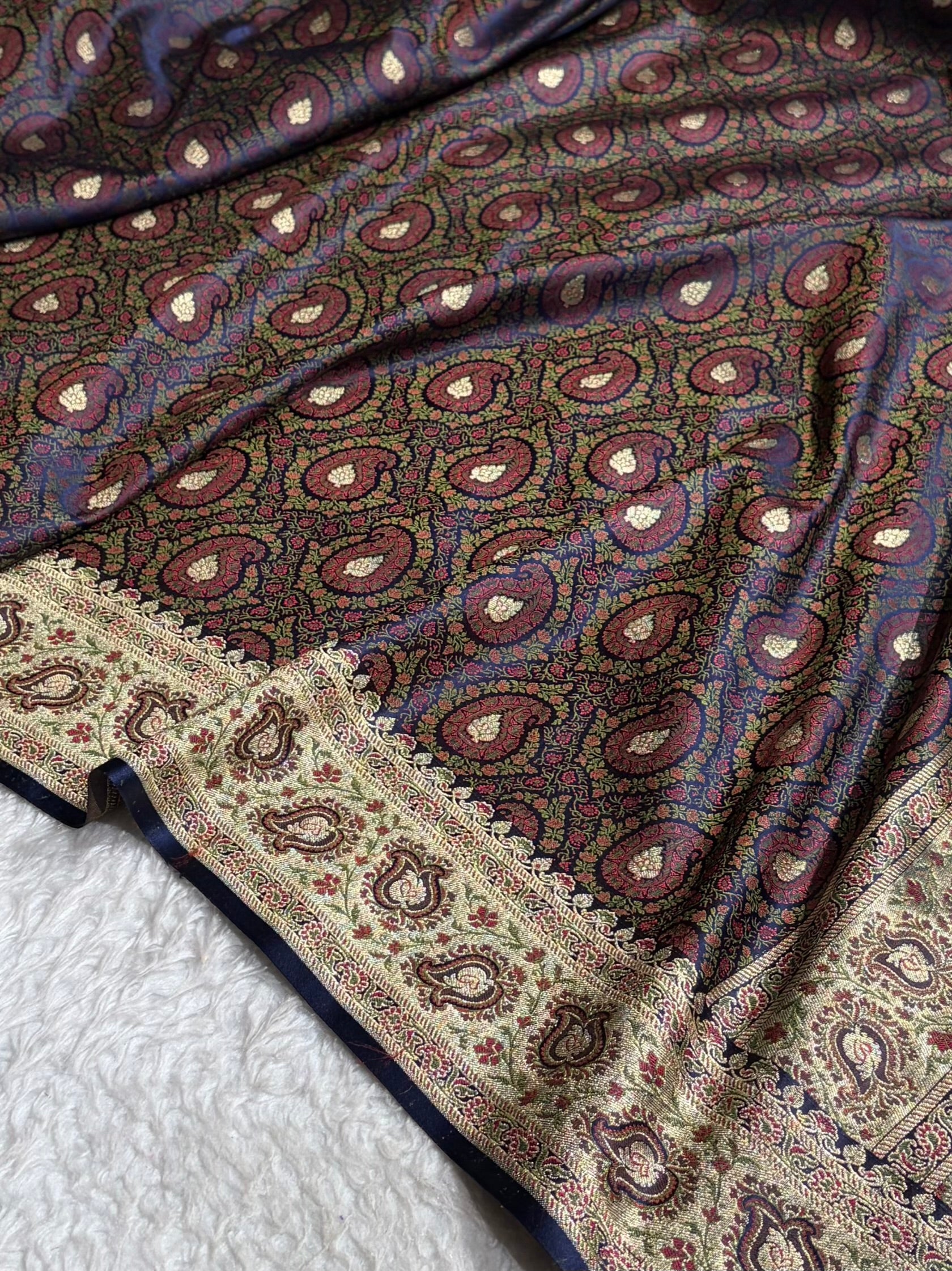 Navy Blue Jamawar Tanchoi With Minakari Jaal Katan Silk Saree SKTM-25