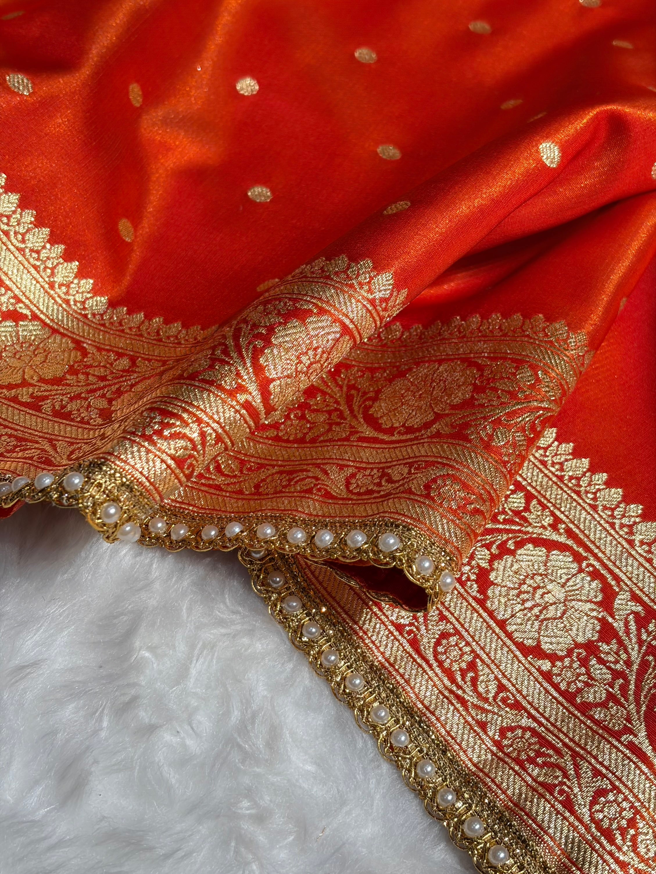 Satin Silk Dot Booti in Orange Shades With Gotta Patti SSGP08