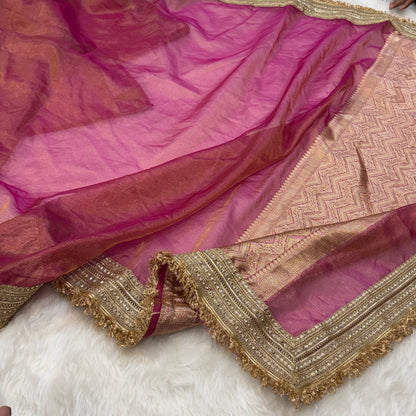 Semi Pure Tissue Silk Saree with Gotta Patti in Pink Shades TGP01