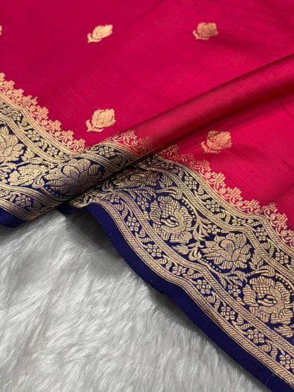 Contrast Rani With Purple Shades Boota Handwoven Pure Raw Mango Silk RM-07