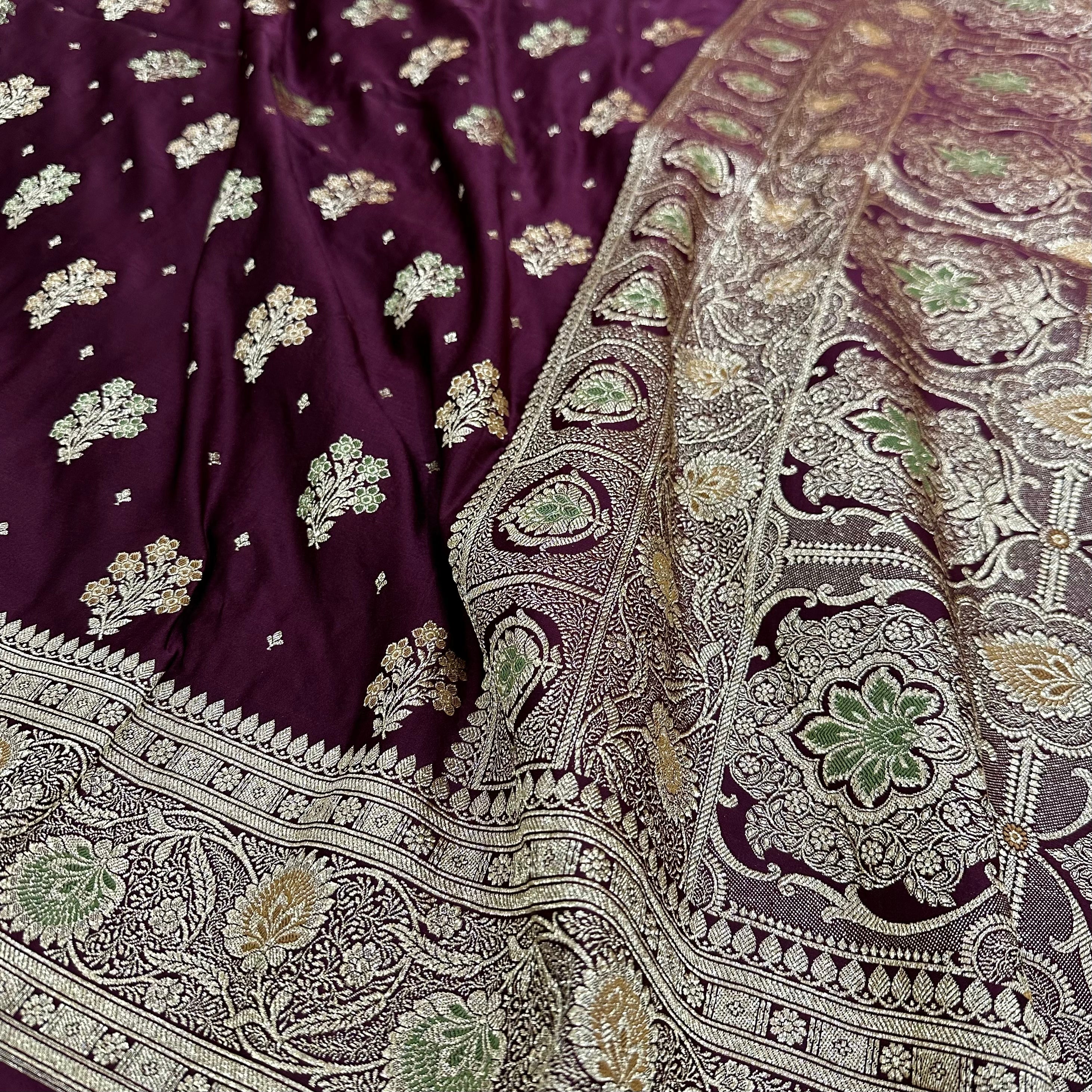 Mashru Katan Meena Silk Saree in Chocolate Shades.