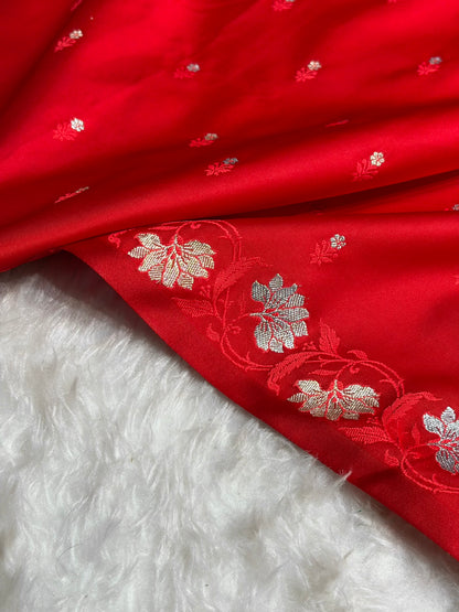 Red Floral Boota With Floral Border Mashru Silk Saree MSM 78