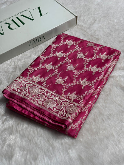 Baby Pink Shades Mashru Silk Banarasi Saree With Jaal Pattern MS71